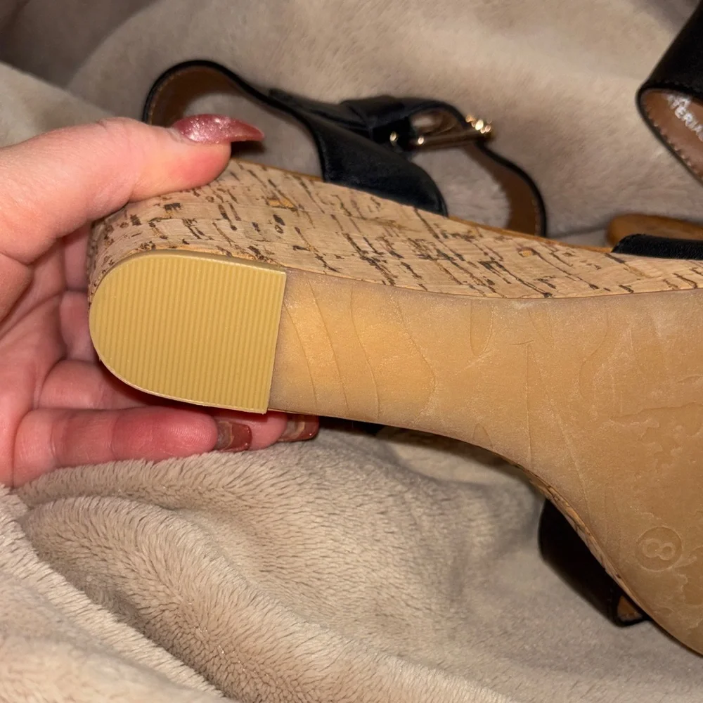 Pesaro Black Cork Wedge Sandals - Picture 4 of 6